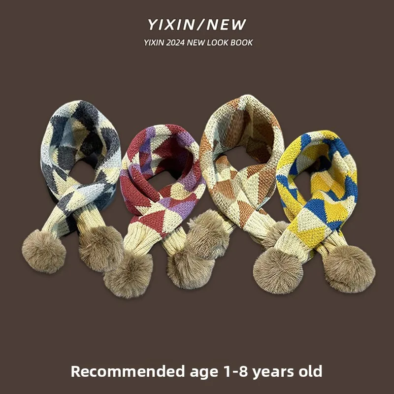 2026 New Cartoon Kids Baby Winter Knitting Scarf Boys Girls Snap Fastener Children Thermal Neck Warmer Bib
