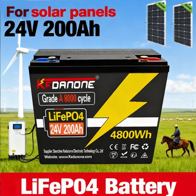

24V200Ah New LiFePo4 lithium iron phosphate battery Built-in 200A BMS,for Solar Marine Overland Off-Grid LiFePo4 Batte