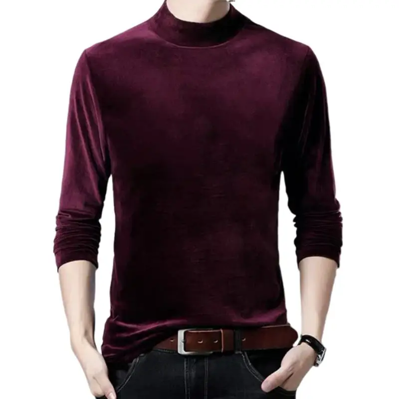 Autunm and Winter Men Casual turtleneck velvet Shirt Spring Fashion Long Sleeve velour Tee Tops Plus size Streetwear Camisetas