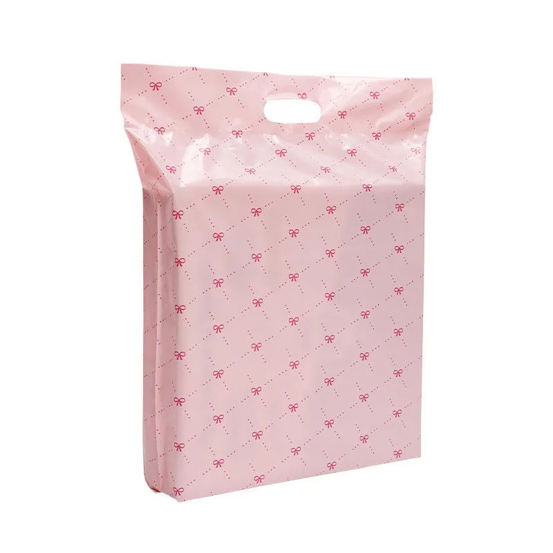 100Pcs/Pack Shipping Bag with Handle Light Pink Plastic Express Bags Small Courier Envelope Logistics Packaging Totebag Mailbag