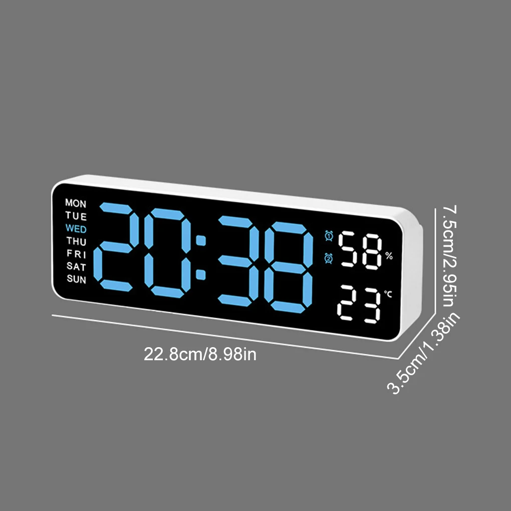 Large Digital Wall-mounted Clock Electronic Alarm Clock Adjustable Brightness Temp Date Week Display Dual Alarms LED Clock Decor