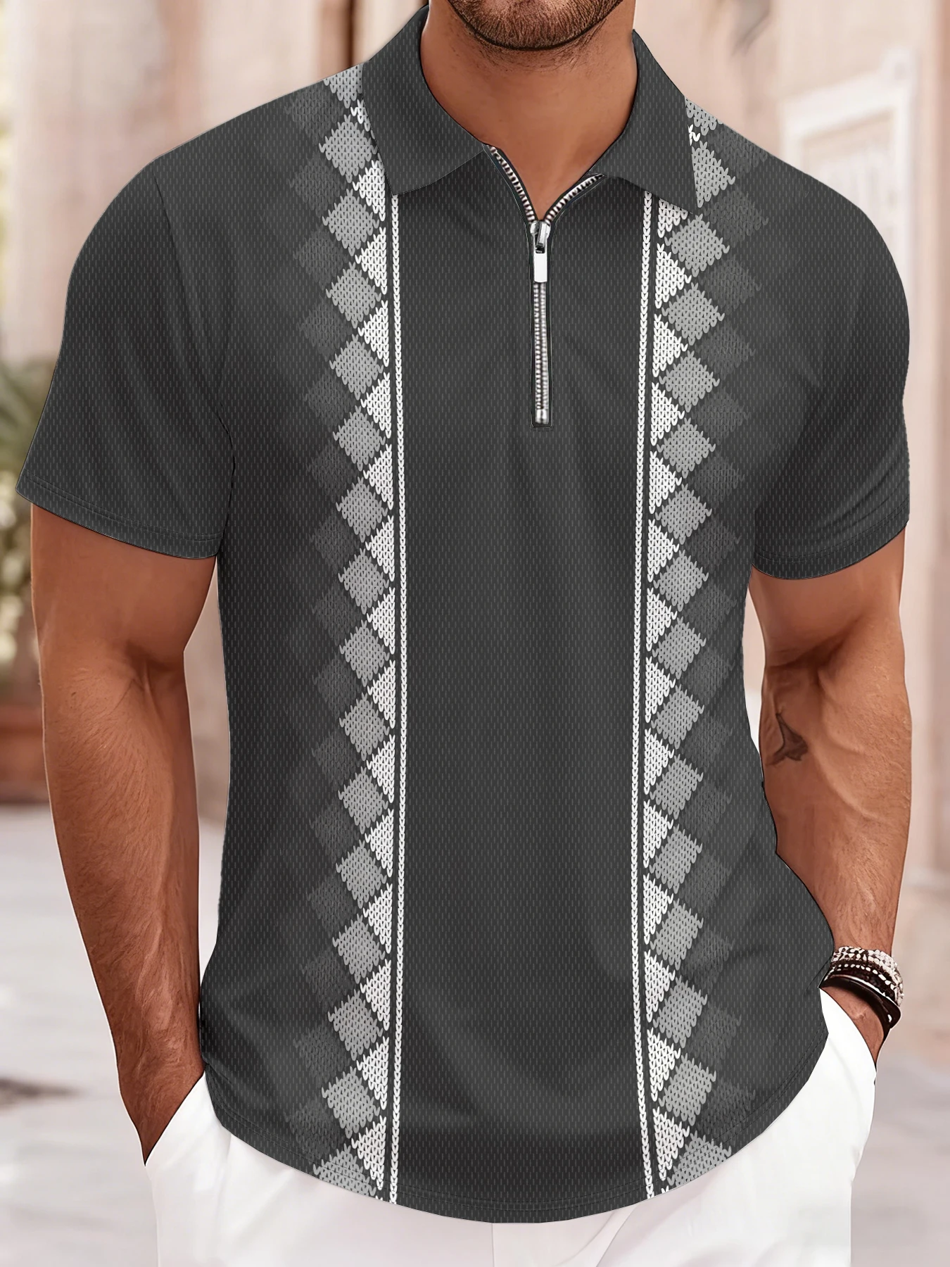 Polo de Manga Corta con Cierre y Estampado 3D para Hombre, Estilo Verano 2026, Informal y Cómodo para la Calle