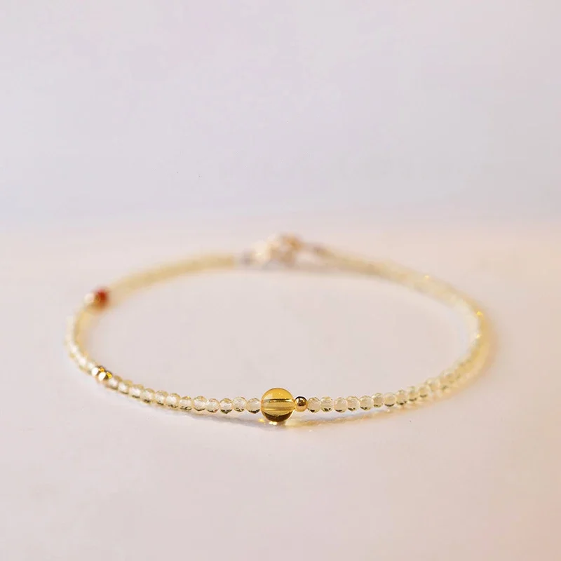 

AngLang Very Thin 2mm Natural Citrine 14k Gold Color Lucky Red Agate Beads Beaded Bracelets for Women Fine Jewelry YBR628