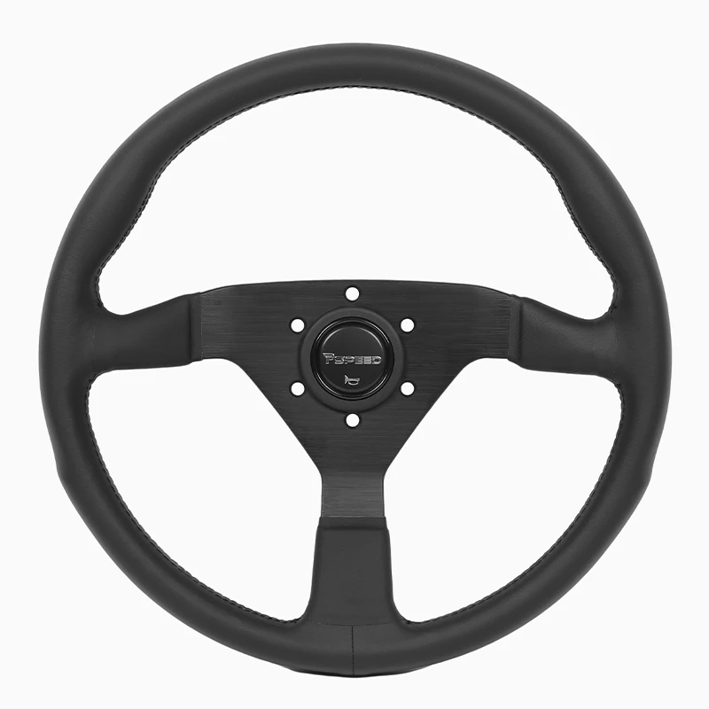 Автомобильный руль Pspeed 345 мм с черной кожаной пленкой из микрофибры 13,58 дюймов, 3-спицевое алюминиевое автомобильное гоночное колесо для автомобиля