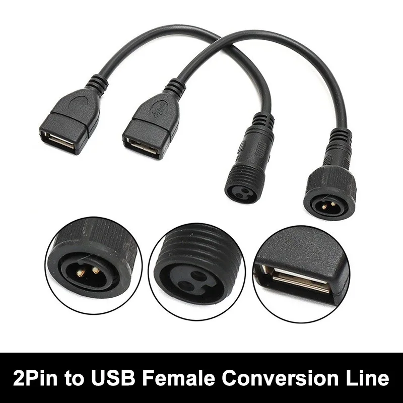 USB Female to 2Pin Solar Light Panel Connector Wire Outdoor 2 Core Male Female Adapter Projection Waterproof Conversion Line