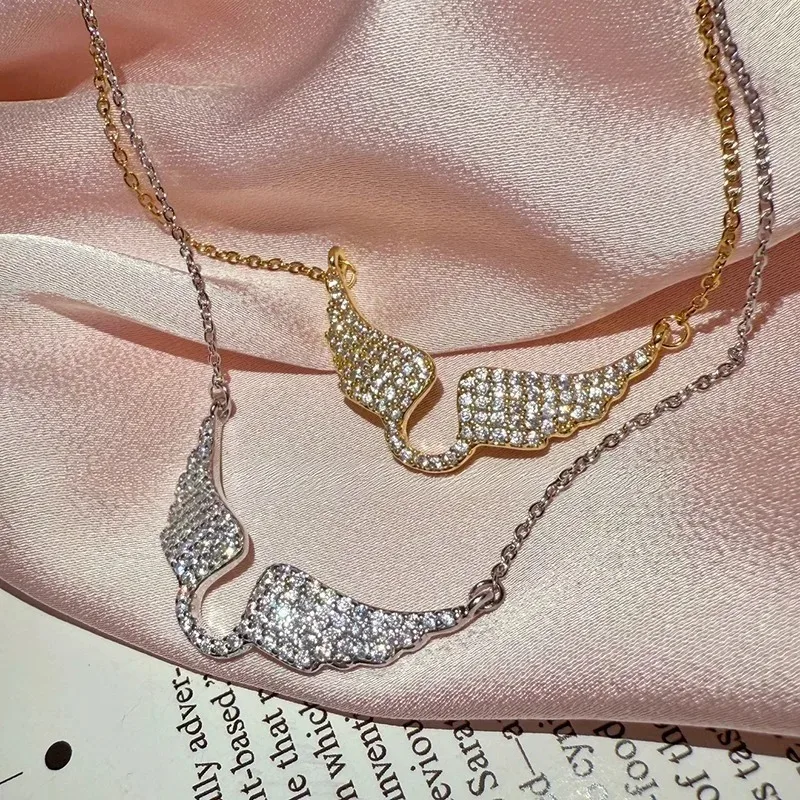 Y2K Aesthetic Sparkly Angel Wings Necklace Women Delicate Collarbone Chain Bridal Wedding Party Jewelry Gift For Bride Bridesmai