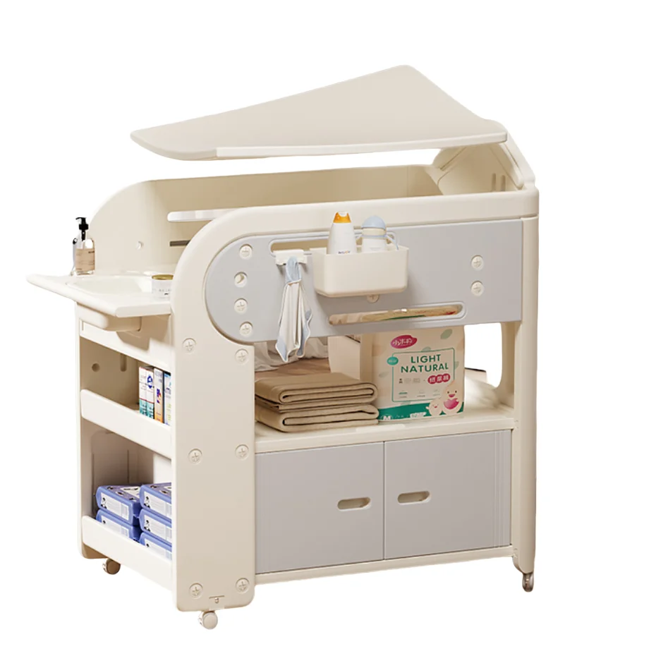 Cesta de almacenamiento, mesa de pañales para el cuidado, cambiador multiusos para bebé, cambiador plegable para bebé con bañera