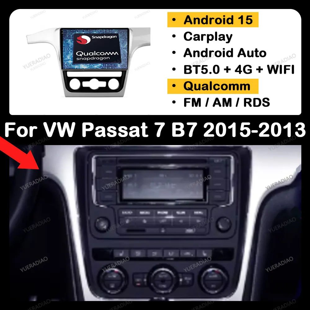 راديو سيارة أندرويد 15 لسيارة فولكس فاجن باسات 7 B7 NMS 2015 - 2018 وحدة رأس QLED 2DIN 4G LTE 5G WIFI GPS NAVI Qualcomm BT Video