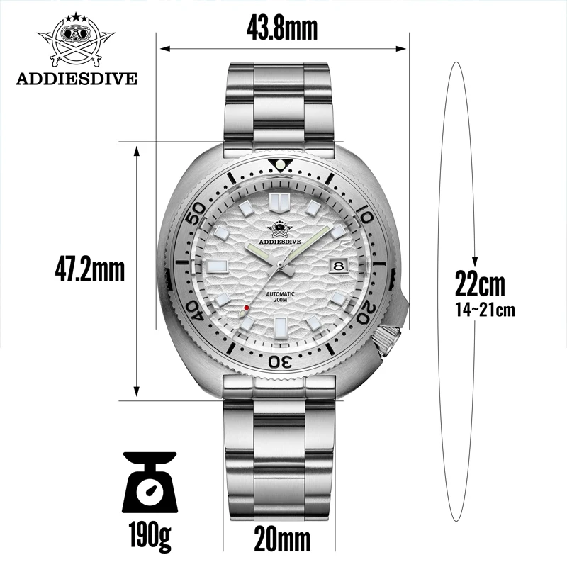 ADDIESDIVE Diver Watch NH35 Automatic Wristwatch Luxry Sapphire 200m Diving 316L Stainess Steel Bezel Bgw9 Luminous Men Watch