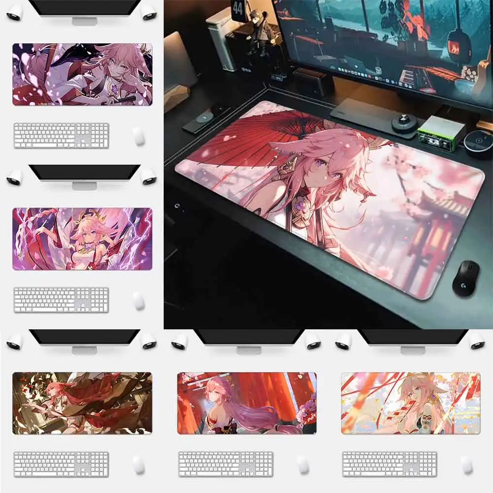 Yae Miko Genshin Impact Mousepad HD Printing Computer Gamers Locking Edge Non-slip Mouse Pad XXL90x40cm Keyboard PC Desk Pad