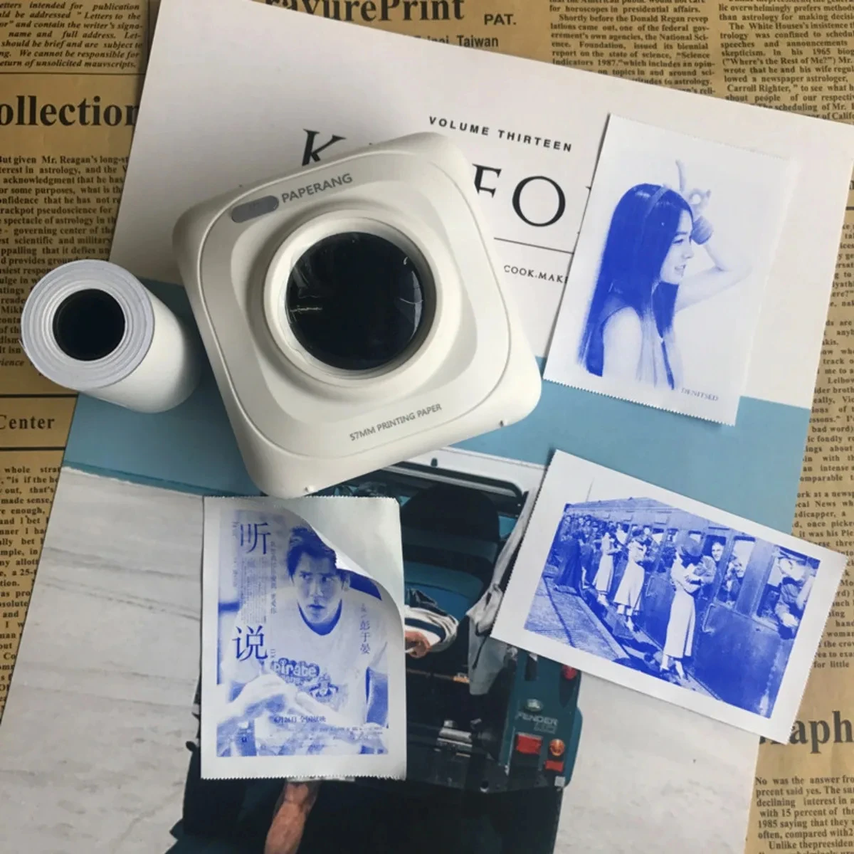 Papel autoadhesivo azul para impresora fotográfica inalámbrica, papel de impresión sin tinta de 57mm, Mini impresora, pegatina de papel térmico