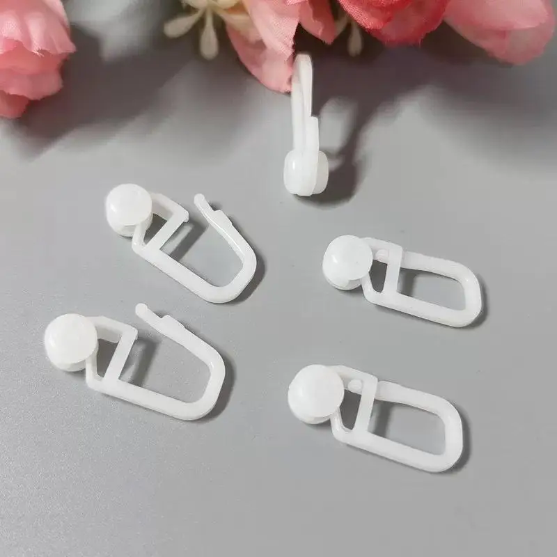 White Plastic Curtain Track Hooks Strong Build Smooth Gliding For Home Curtains