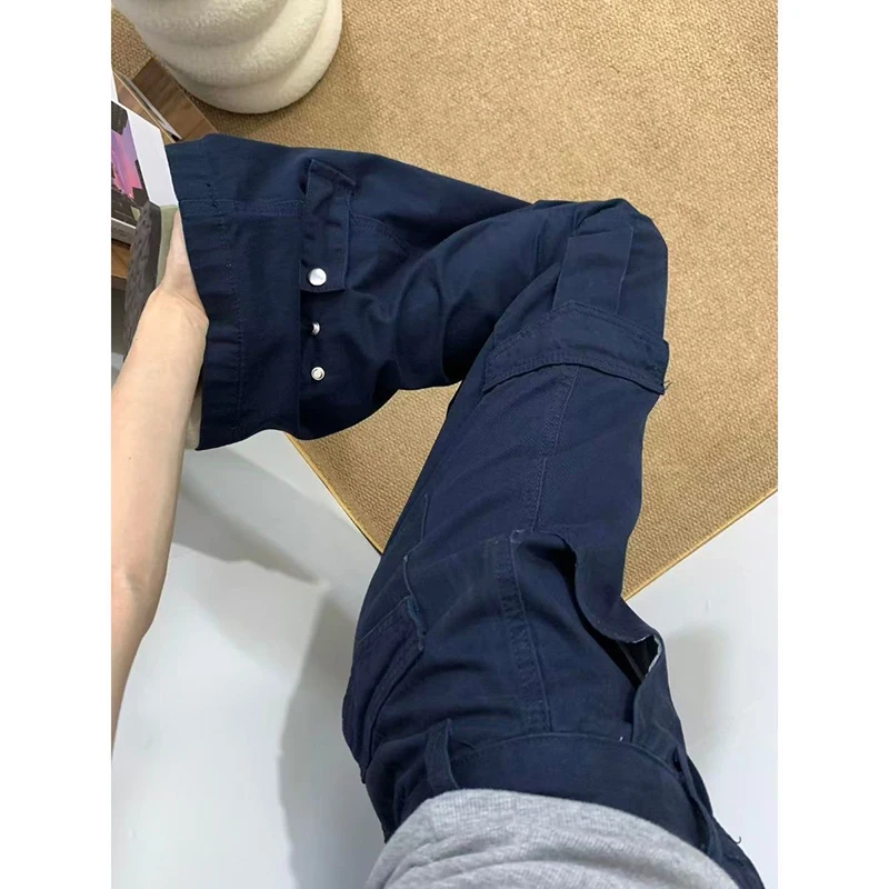 YIBASHU Women Blue Y2k Cargo Jeans Vintage Hiphop Grunge Baggy Denim Trousers Boyfriend style Jeans Pants Wide Leg Denim Pants
