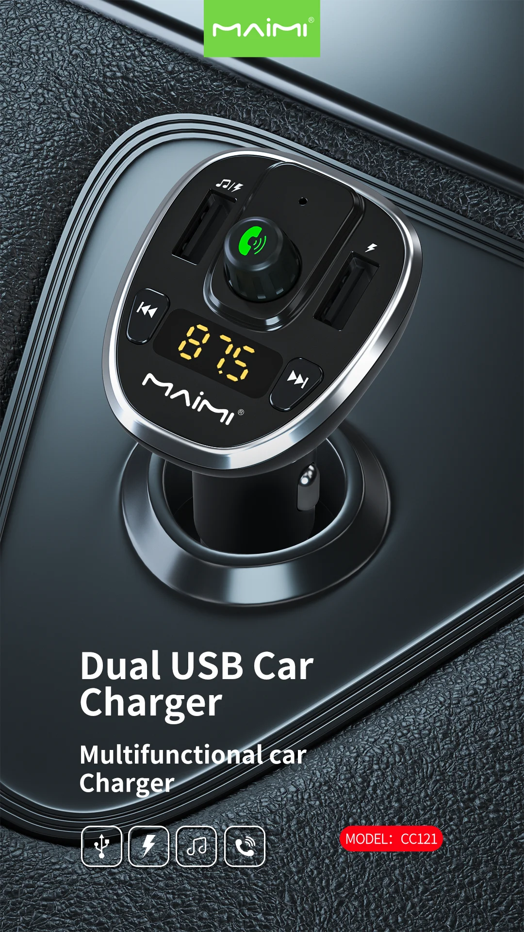 Bluetooth 5.0 FM Transmitter Handsfree Car Radio Modulator MP3 Player With 22.5W USB Super Quick Charge Adapter for Car