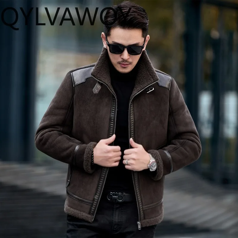 QYLVAWOY Men's Jackets and Light Coats High Quality Thicken Winter Jacket Man Warm Shearling Motorcycle Jacket Jaqueta Masculina
