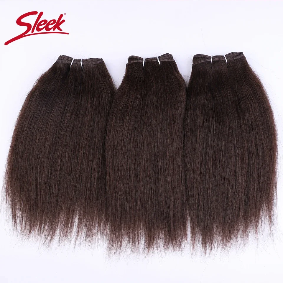 Sleek Peruvian 3Pcs Kinky Straight Weaving Bundles Nature Black And Brown 4# Short Yaki Straight Bundles Full End Remy Hair
