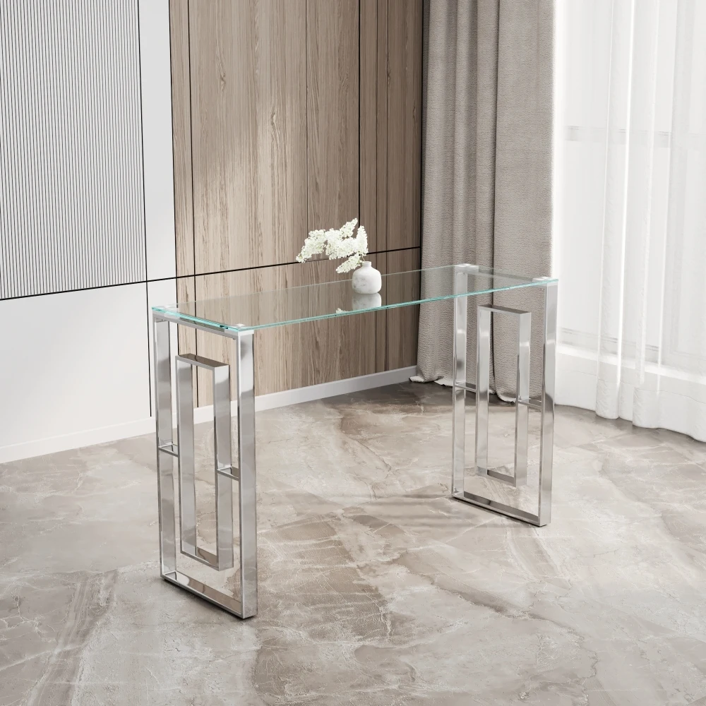 

Console Table Stainless Steel Glass,Meal side table silvery Clear bs-02 s
