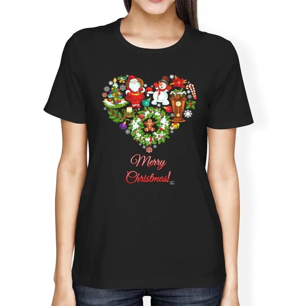 Womens Loose Fit Merry Christmas Love Heart Made of Favourites T-ShirtUnisex Women's Summer Cotton Luxury Brand Retro OversizedU