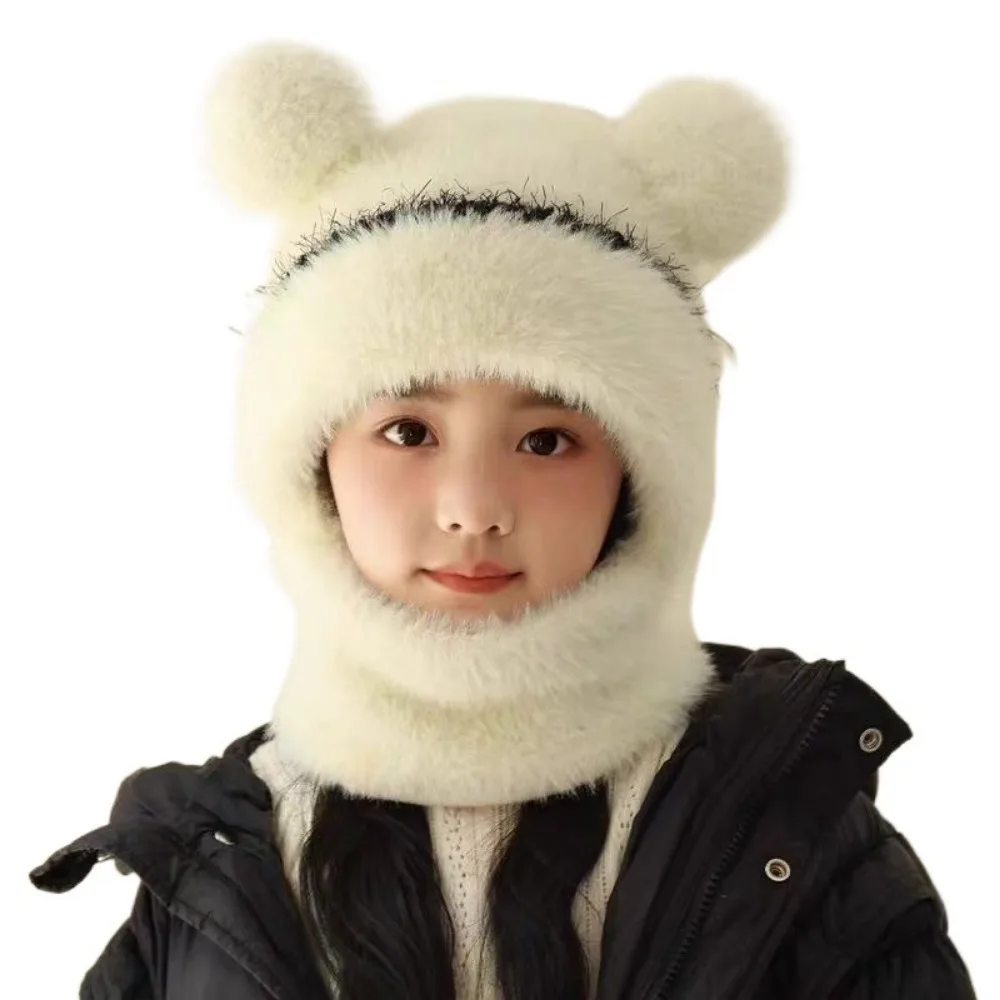 

Coldproof Scarf Mask Integrated Hat 4 in1 Warm Lining Children Windproof Hooded Hat Cartoon Face Guard Kids Windproof Hood