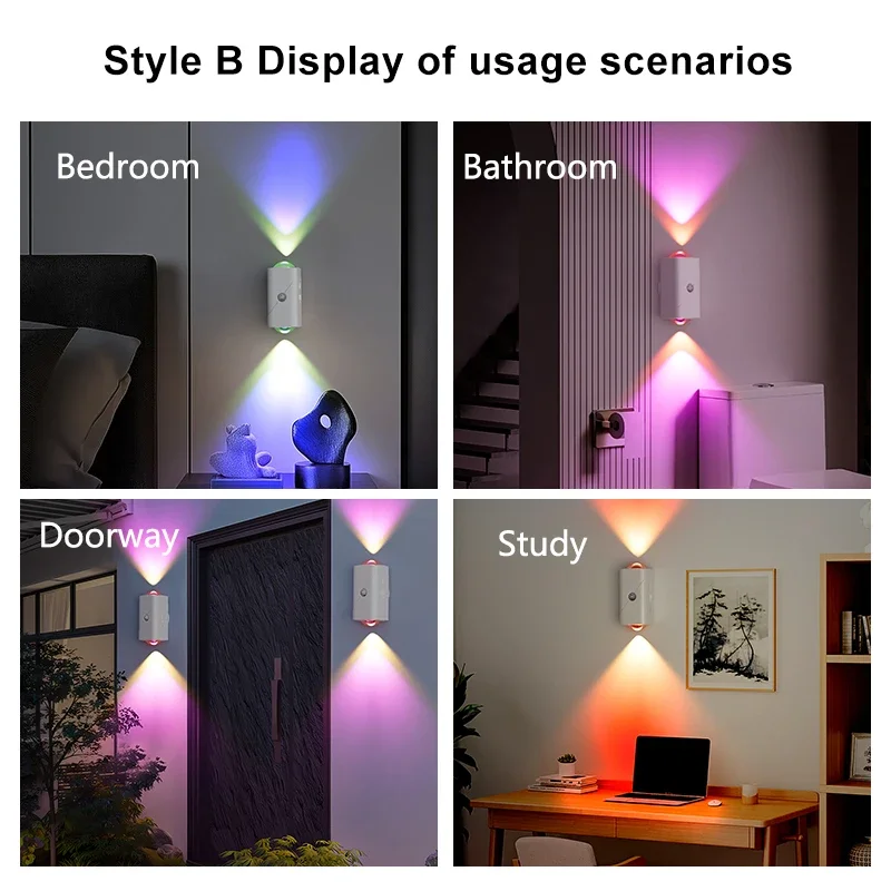 RGB Night Light LED Motion Sensor Wall Light Up and Down Lights Rechargeable Atmosphere Lights for Stair Porch Home Decorations