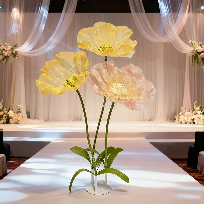 

66.9” Custom Giant Silk Poppy Artificial Flower for Wedding Home Banquet Realistic Large Faux Floral Decor with Pole and Base