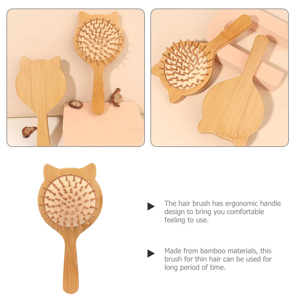 Cute Cat Ear Bamboo Detangling Hair Brush For Women Smooth Non-Deforming Styling Comb Teen Cartoon Hairbrush Tool