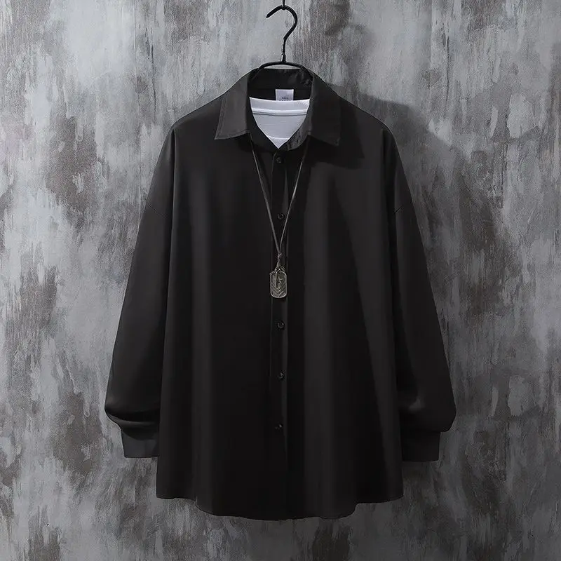 

Мужская простая уличная блузка с длинным рукавом, весенне-осенняя однотонная молодежная модная рубашка с воротником-поло, топы, корейская ленивая мужская одежда
