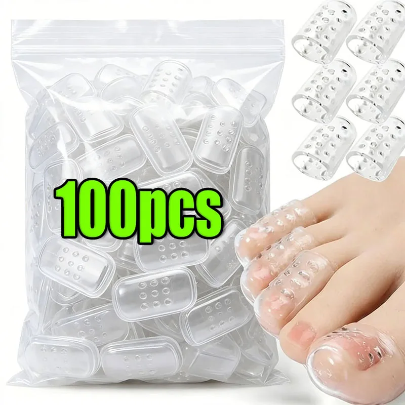 1-100pcs Transparent Silicone Toe Covers Women Gel Little Toes Protector Tube Foot Care Finger Caps Elasticity Prevents Blisters