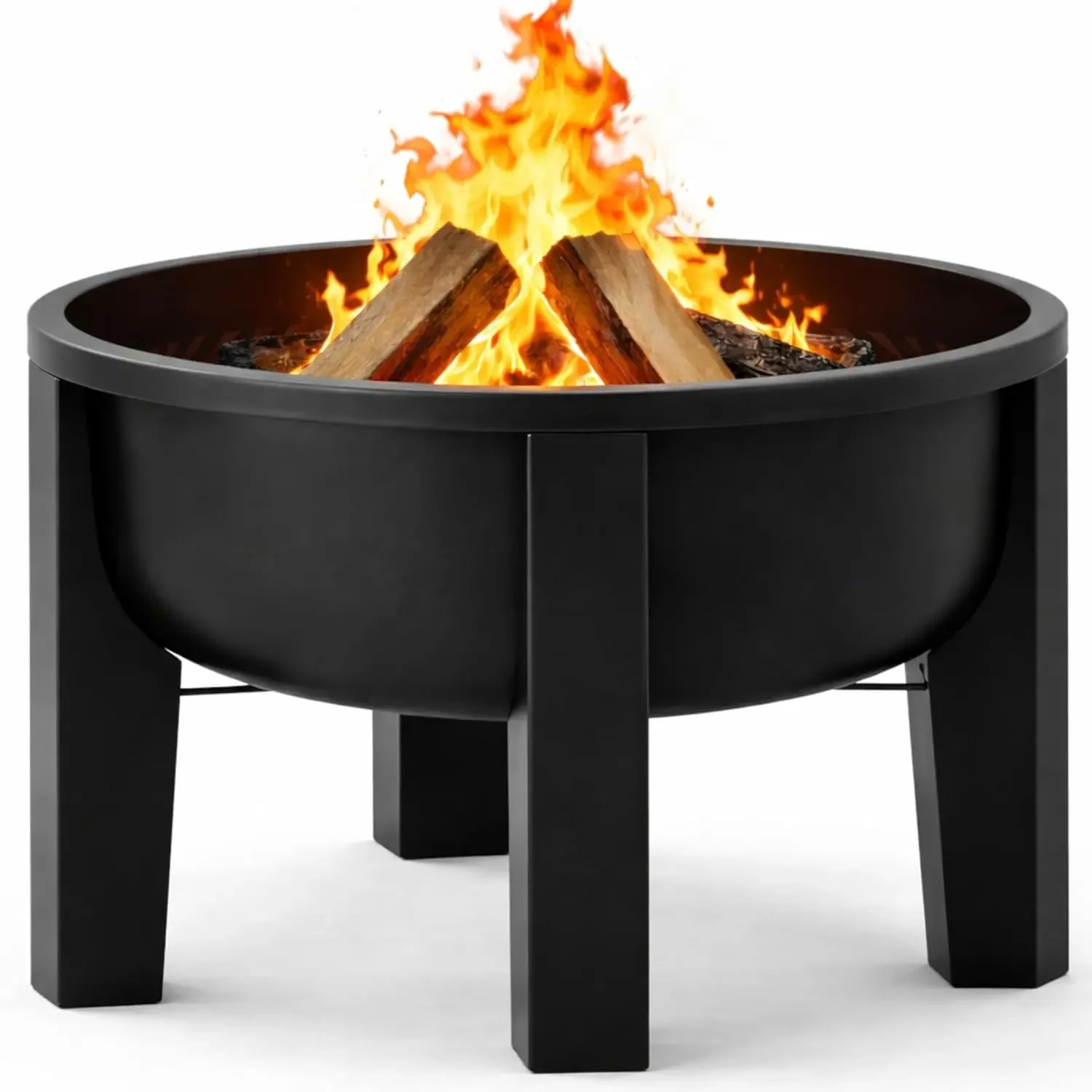 Fire Chief Wood Burning Fire Pit with Tabletop Lid - Modern Outdoor Metal Fire Pit for Patio & Backyard - Premium Heavy Duty