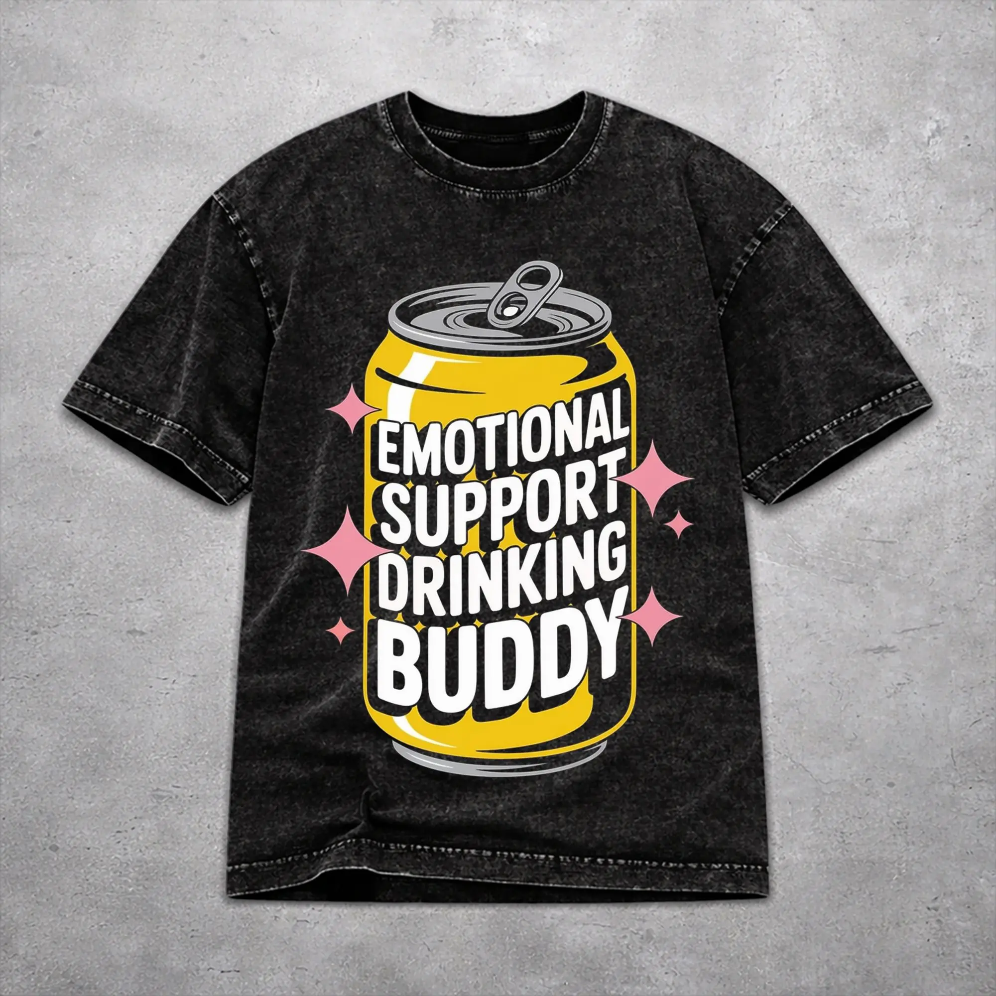 Emotional Support Drinking Buddy Beer Washed T Shirt Vintage Streetwear for Men Women  Hiphop Tee T-Shirts Cotton