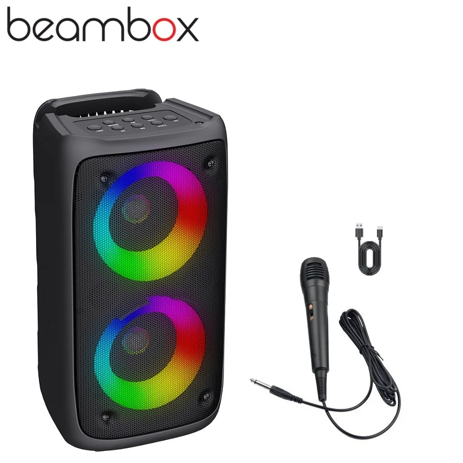 Popular Portable Dual 3Inch RGB LED Lighting for Party Speaker 10W Woofer Phone Stand Supports Audio Play Memory TF Card Battery