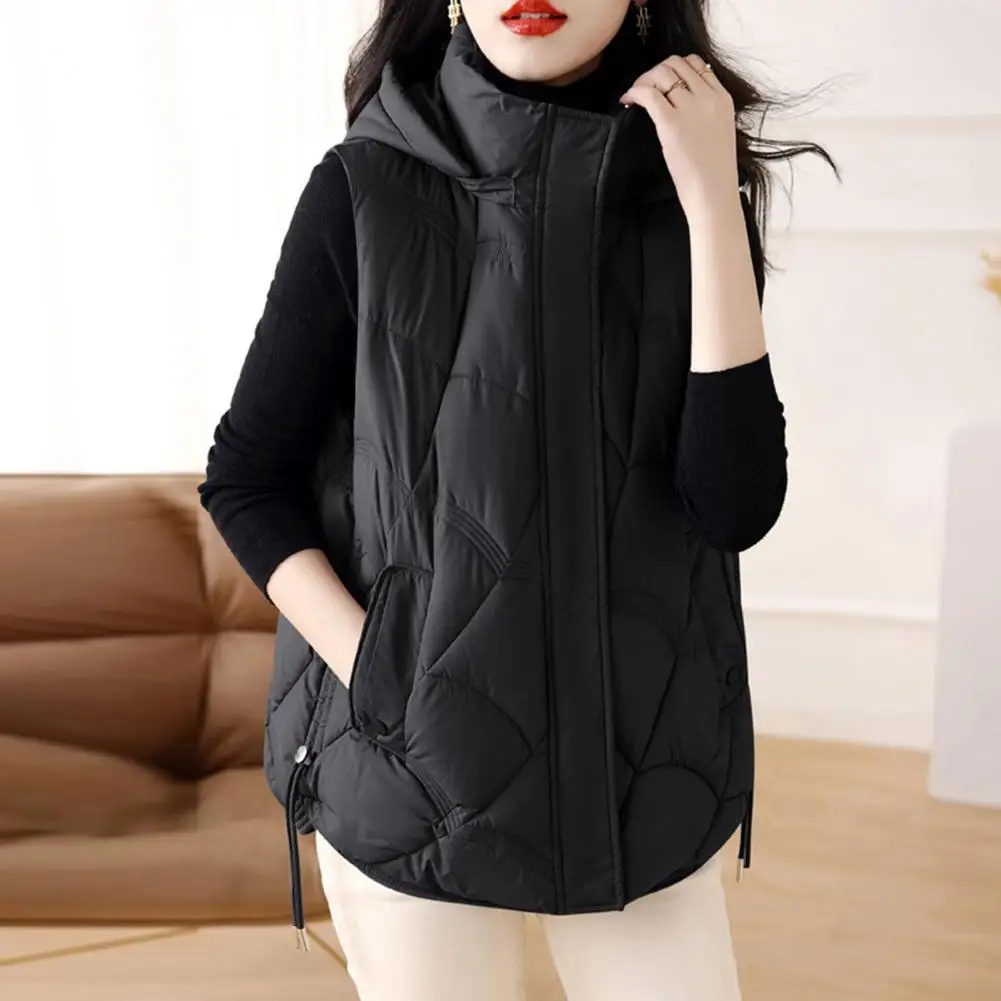 

Zipper Closure Vest Coat Stylish Women's Cotton Hooded Vest with Zipper Closure Sleeveless Waistcoat Outerwear for A Chic Look