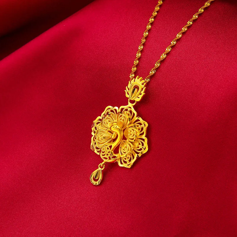 

AU999 24K Gold Women's Trendy Flower Pendant - Polished Petal + Matte Stamen Contrast, Vein Chisel Texture