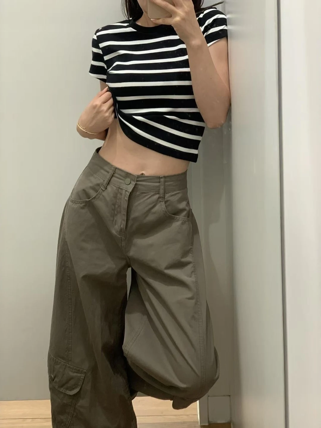 American Retro Design Sensation Women's Jeans High Waist Wide Leg Casual Pants Multiple Pockets Slimming Trendy Workwear
