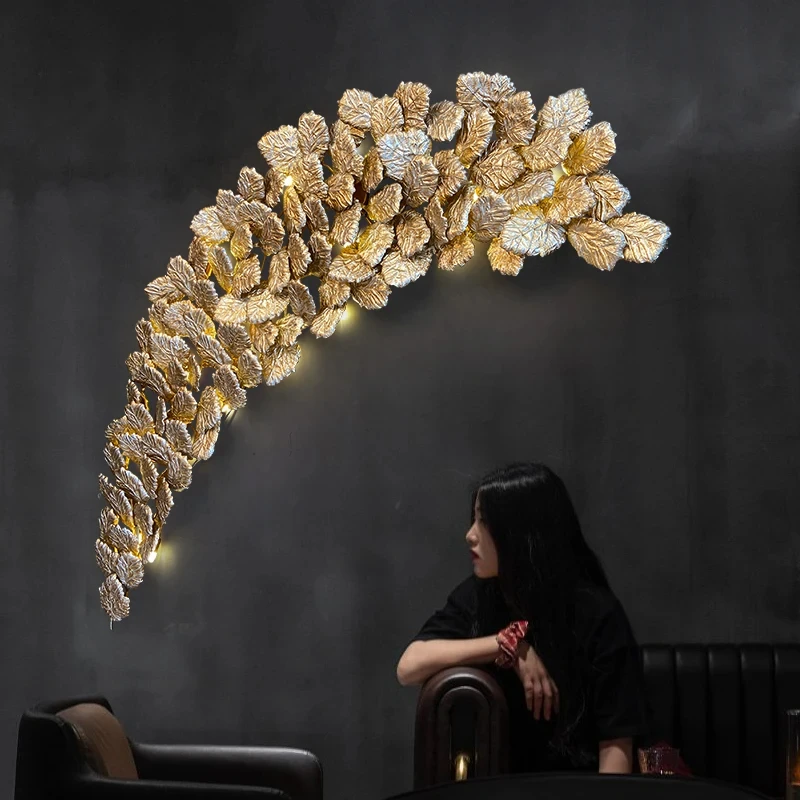 Modern luxury all copper maple leaf wall light hotel villa living room stair corridor background wall lamp CK94VW