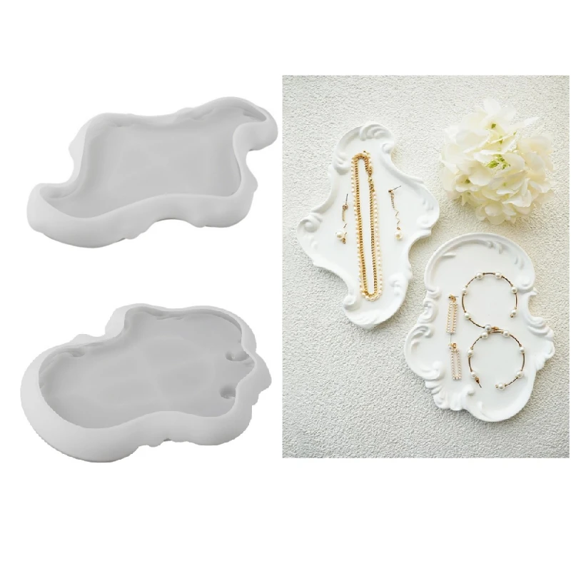 

Baroque Gypsum Tray Silicone Molds European Lace Relief Jewelry Display Plate Resin Mold Home Decoration Pan Concrete Mould