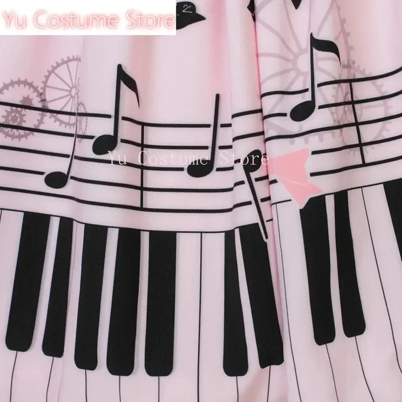 CyKawaii dulce niña rosa poliéster encaje Piano Keybord impreso falda Lolita falda rosa disfraz Yu
