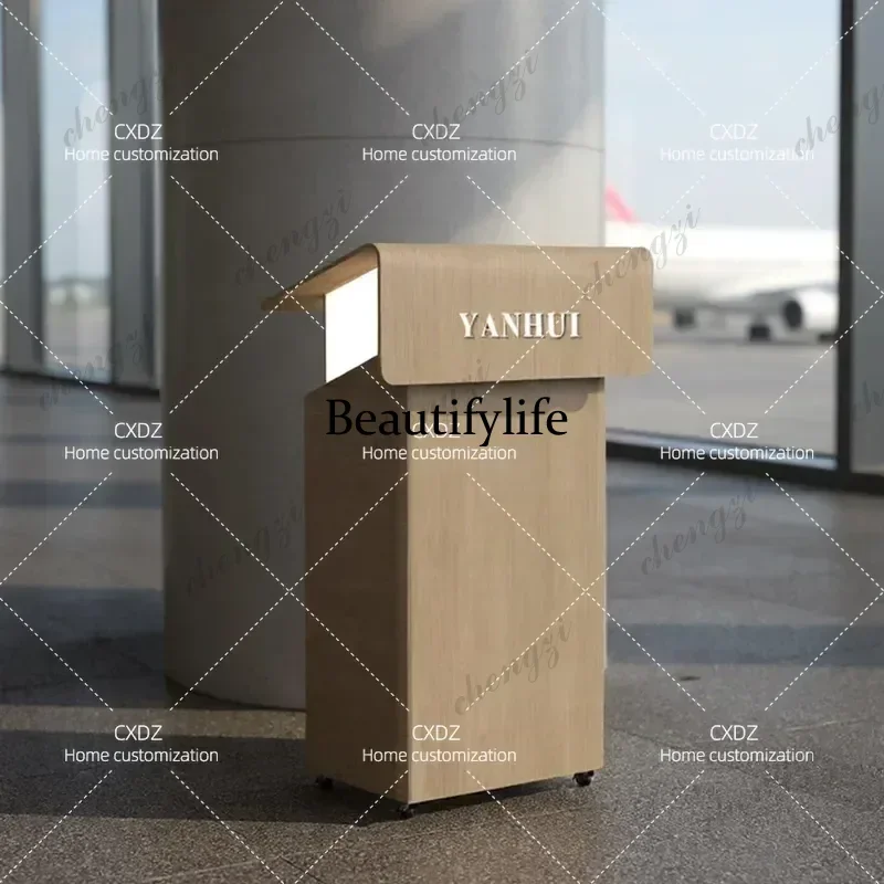 Lecture desk Simple and modern reception desk  Consultation desk Wood grain luminous light luxury