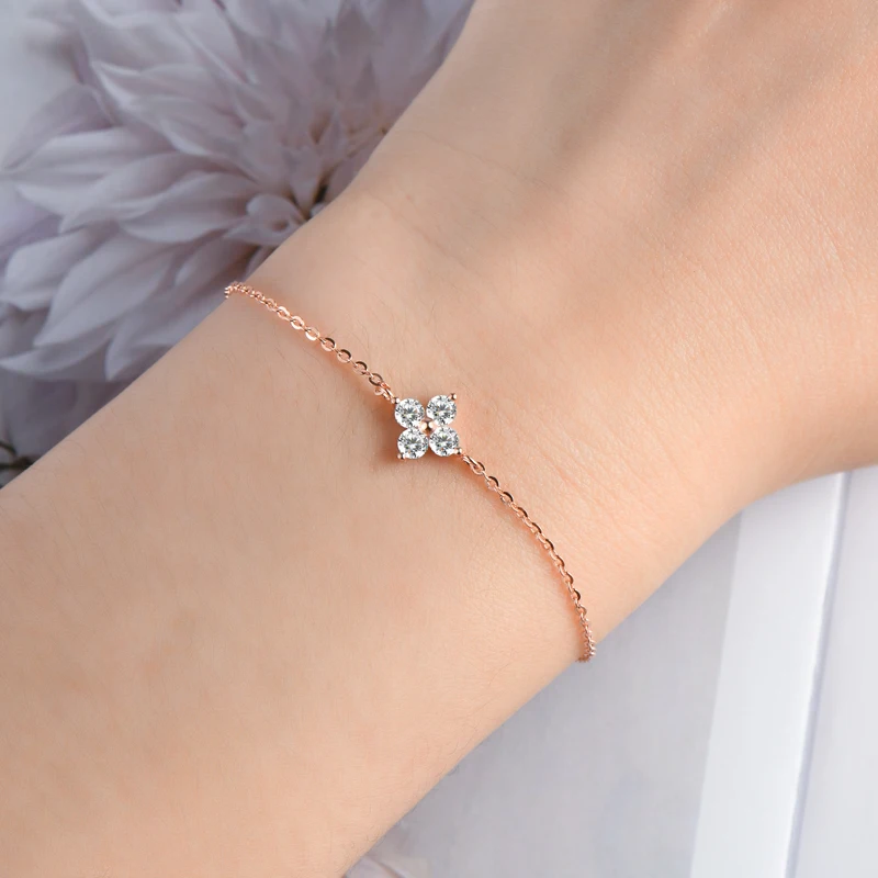 Pulseras de diamantes de moissanita de trébol de cuatro hojas de la suerte para mujer, joyería fina de plata 100% 925, regalos para fiesta de compromiso y Día de San Valentín