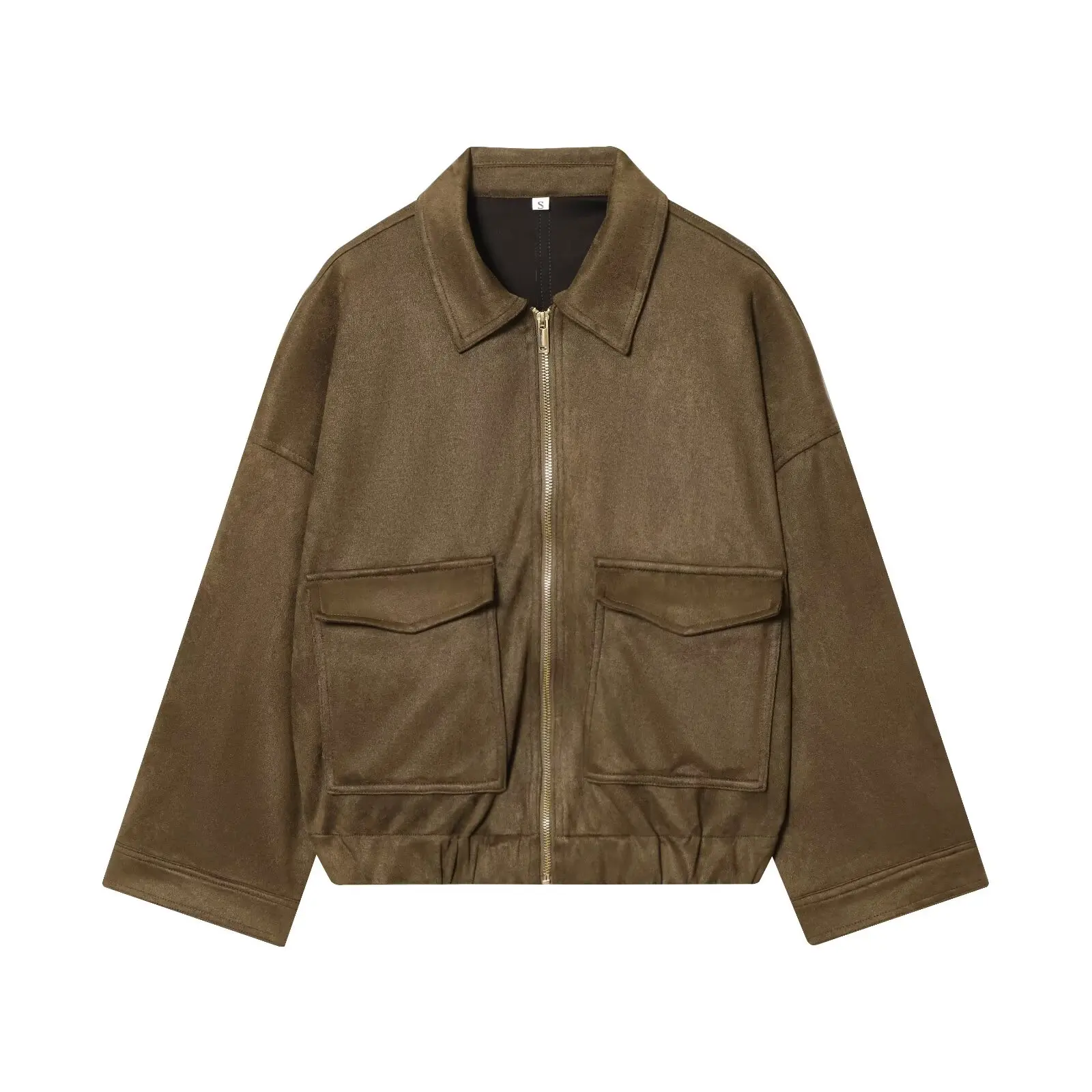 

Новое поступление женской куртки с большими карманами и застежкой-молнией, дизайн для гладкого ретро-визора, свободного покроя для универсальной стильной куртки