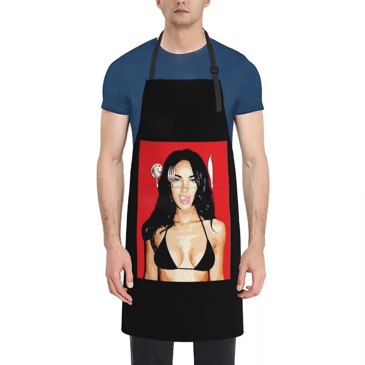 

MEGAN FOX - RED OIL PAINTING Apron manicurist Home and kitchen products For Man Haircut Waterproof Kitchen Woman Apron