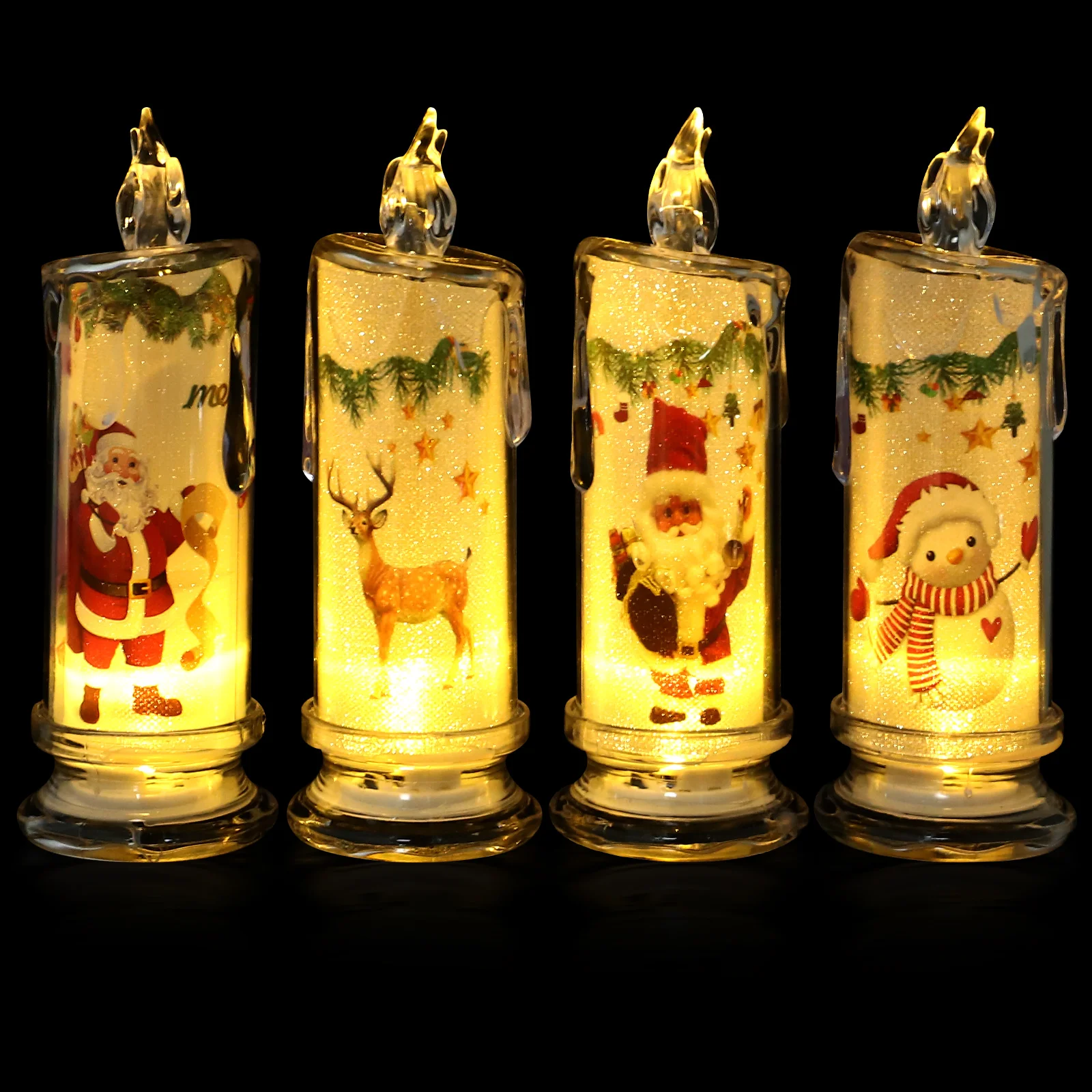 4 Uds decoración navideña LED lágrima electrónica Santa Claus muñeco de nieve Base 4 piezas decoraciones velas interiores luces decorativas