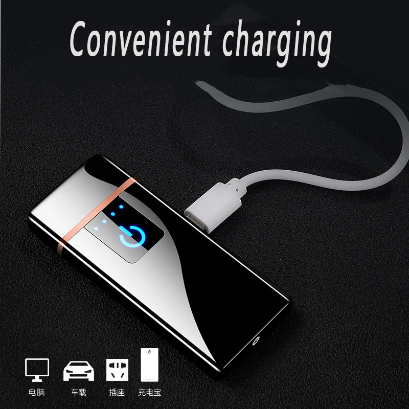 New Windproof Fingerprint Touch USB Lighter With LED Power Display Charging Lighter Ultra-thin Double-Sided Heating Wire