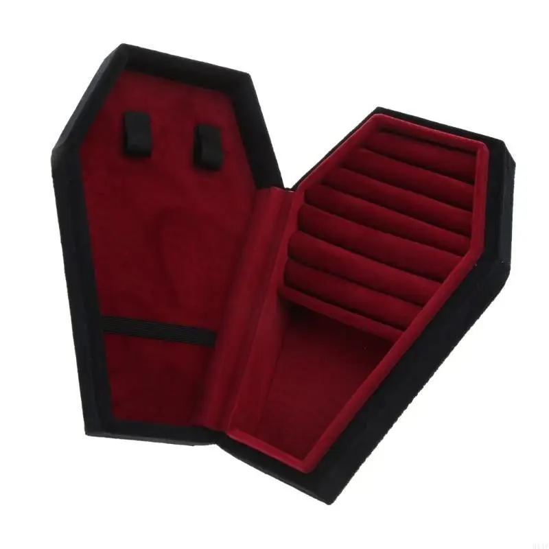 

91AF Halloween Coffin Jewelry Box Earrings Ring Necklace Display Storage Cases Portable Ring Holder Jewelry
