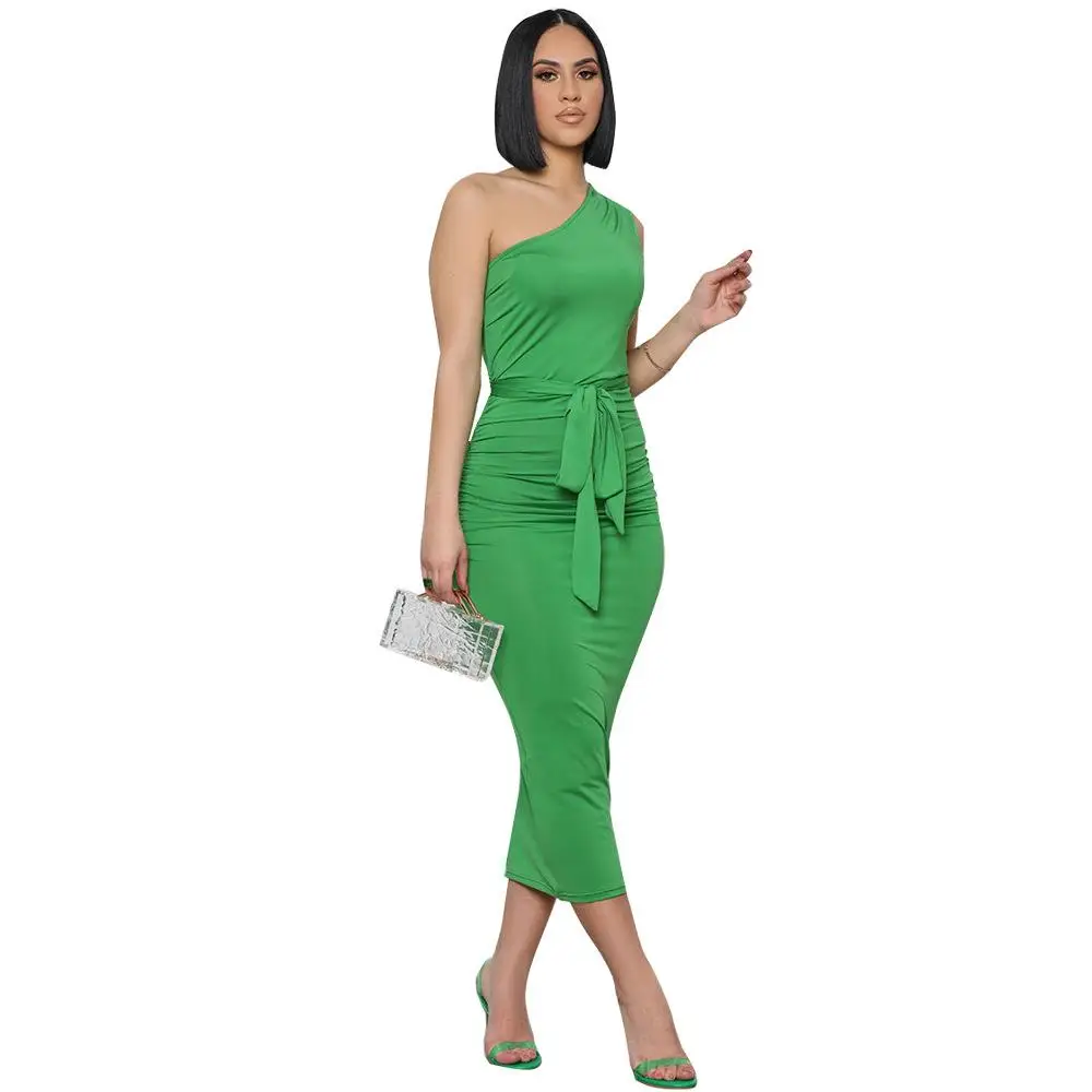 

Faionable Slim Fit Pure Color oulder Bared Waist Cinched Dr Sli Summer Dr Sexy Sle Polyester Nylon Cosite ...