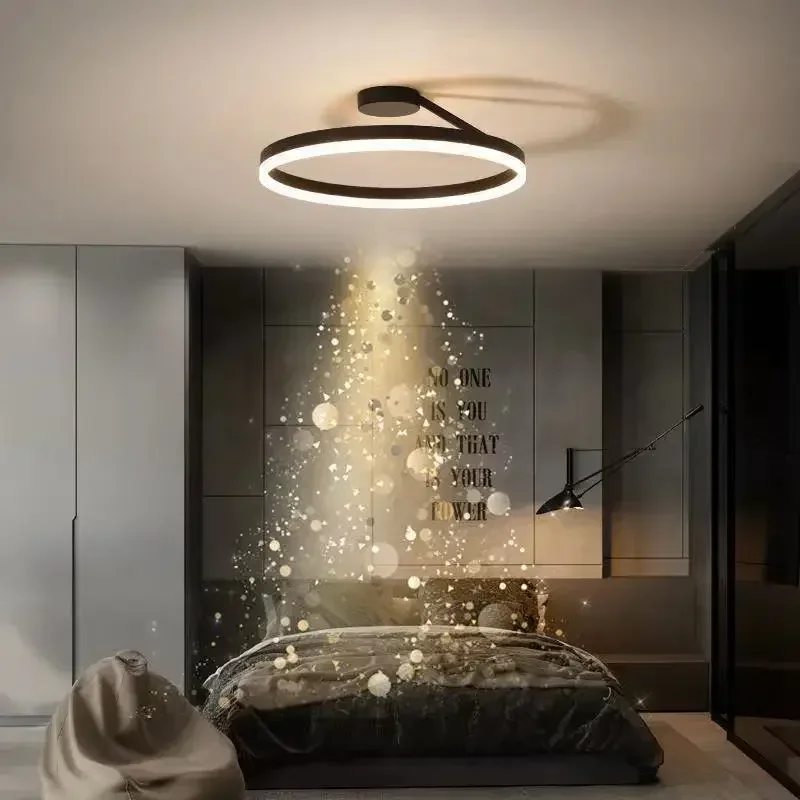 Modern Ring LED Ceiling Chandelier Dimmable Black White for Bedroom Table Dining Living Room Minimalist Pendant Lamps Lighting