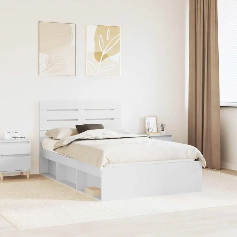 Cadre de lit moderne avec tête de lit – Bois de pin massif pour un sommeil réparateur, sommier à lattes robuste, design minimaliste