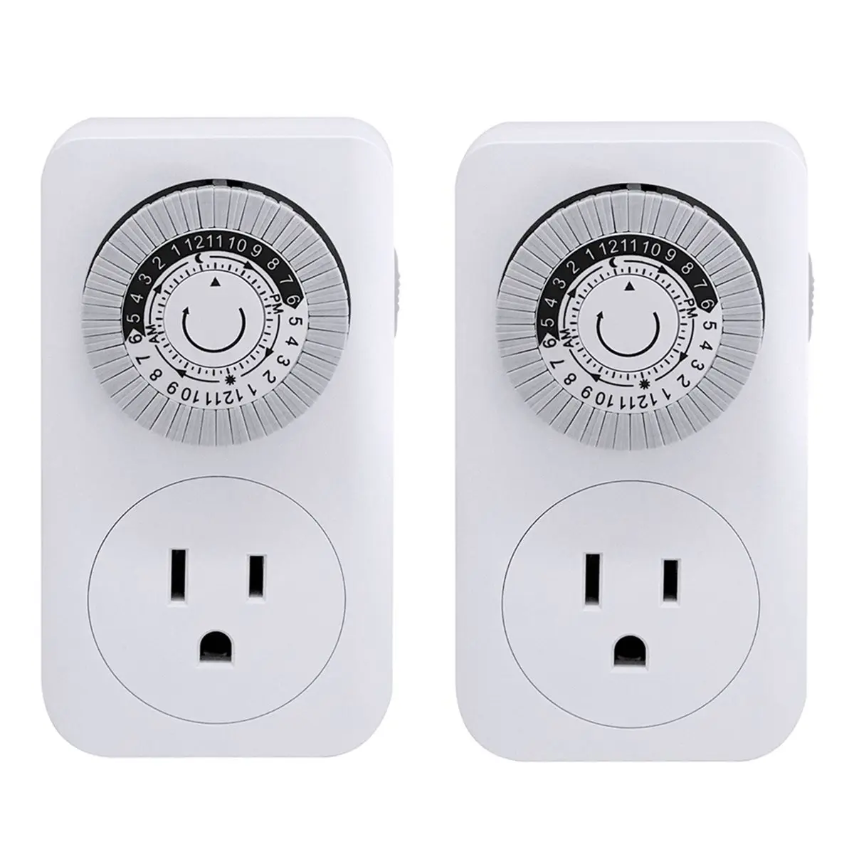 N86R Indoor Mini 24-Hour Mechanical Outlet Timer, Dual Pack with 3-Prong Design US Plug