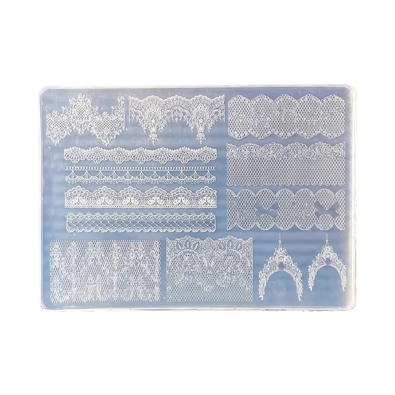 Reusable Silicone Mold For Nail Art With Detailed 3D Lace Embossing Ensuring Simple Demolding And Sturdy Performances