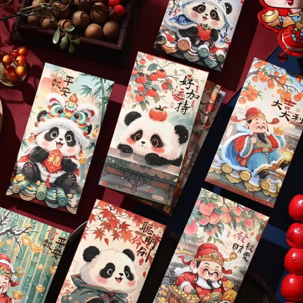 

6Pcs/set Cartoon Panda Red Envelopes God of Wealth Year of The Snake Spring Festival Red Pockets Chinese Style